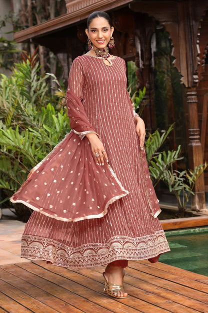 Melon Pink Embroidered Chiffon Party Wear Suit Online in Dubai UAE Abudhabi Ajman Sharjah