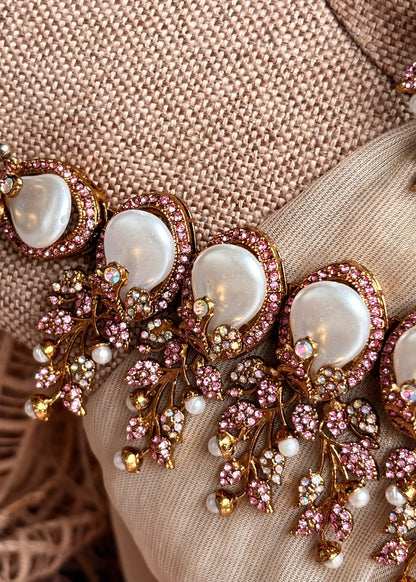 Metal Choker Necklace Pink Bridal Jewellery Online in KSA Riyadh Saudi Arabia Oman Bahrain Qatar