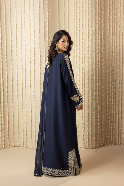Midnight Blue Adda Work Raw Silk Kaftan Online in Dubai UAE Abudhabi Ajman Sharjah