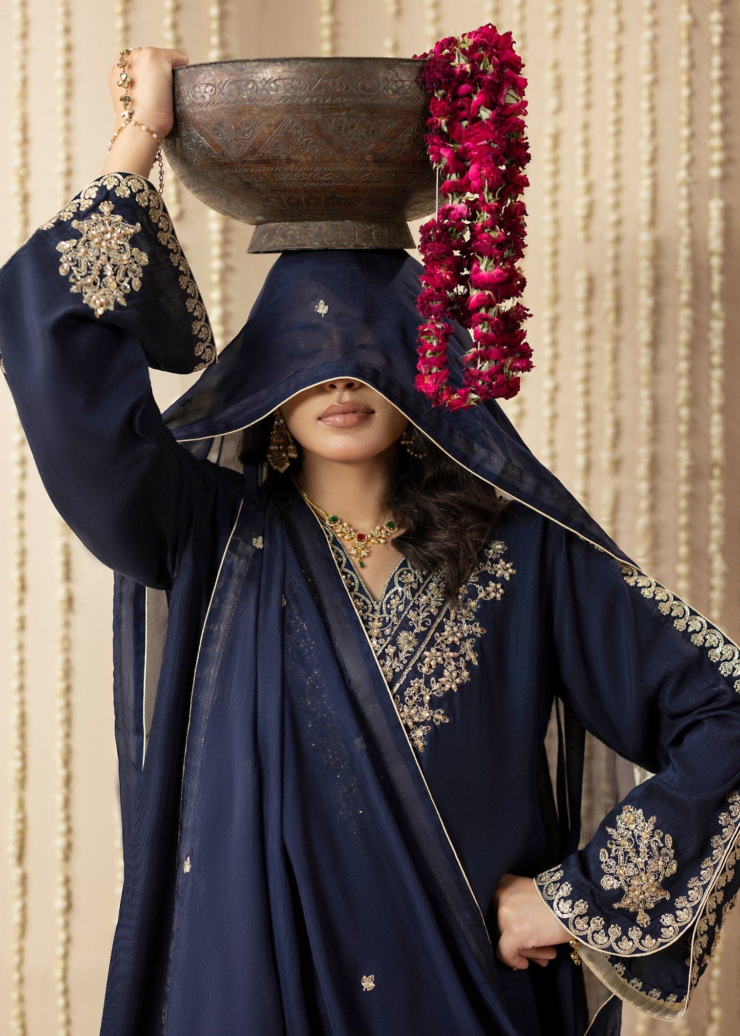 Midnight Blue Embellished Silk Kaftan for Formal Event Online in Dubai DXB UAE Abudhabi Meena Bazaar