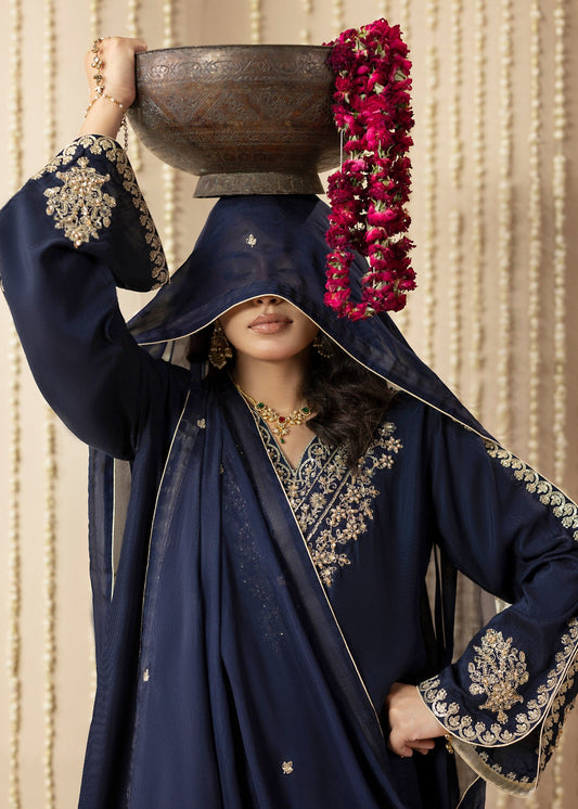 Midnight Blue Embellished Silk Kaftan for Formal Event Online in Dubai DXB UAE Abudhabi Meena Bazaar