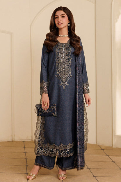 Midnight Blue Embroidered Blended Khaddar Pakistani Suit Online in Dubai UAE Abudhabi Ajman Sharjah