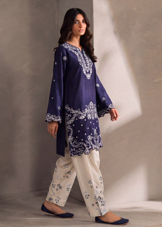 Midnight Blue Embroidered Dhanak Kurta Set Online in Dubai DXB UAE Abudhabi Meena Bazaar