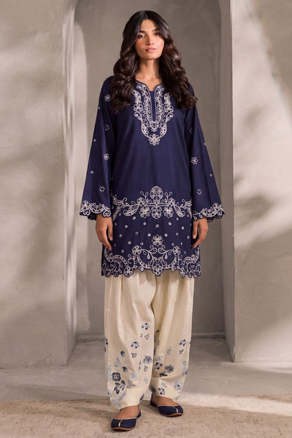 Midnight Blue Embroidered Dhanak Kurta Set Online in Dubai UAE Abudhabi Ajman Sharjah