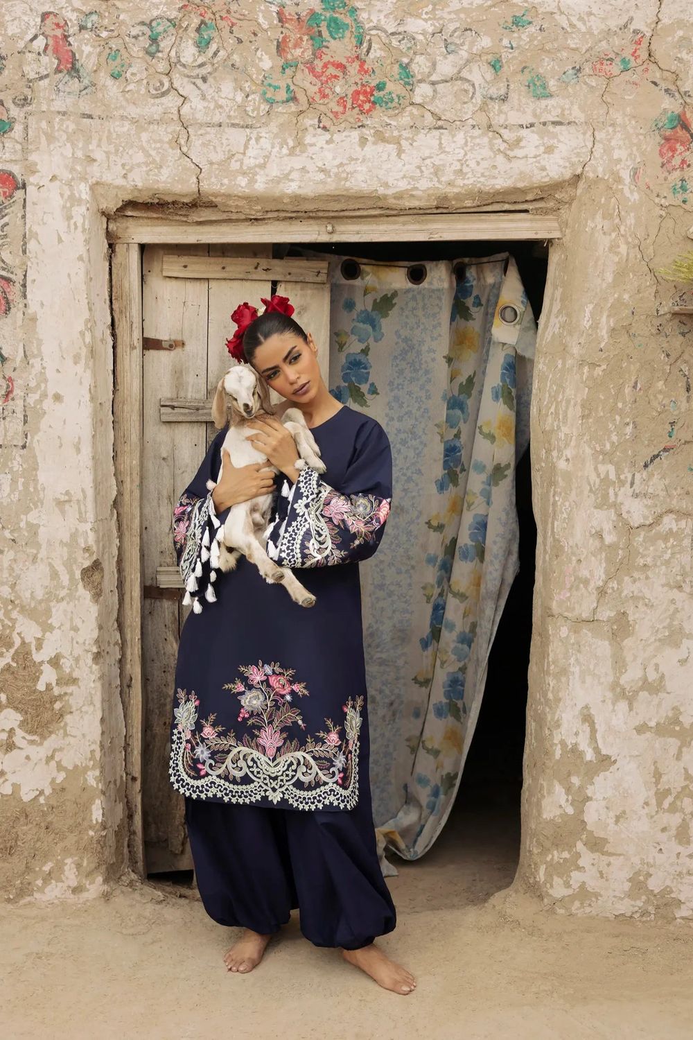 Midnight Blue Embroidered Lawn Cotton Patiala Suit Online in Dubai UAE Abudhabi Ajman Sharjah