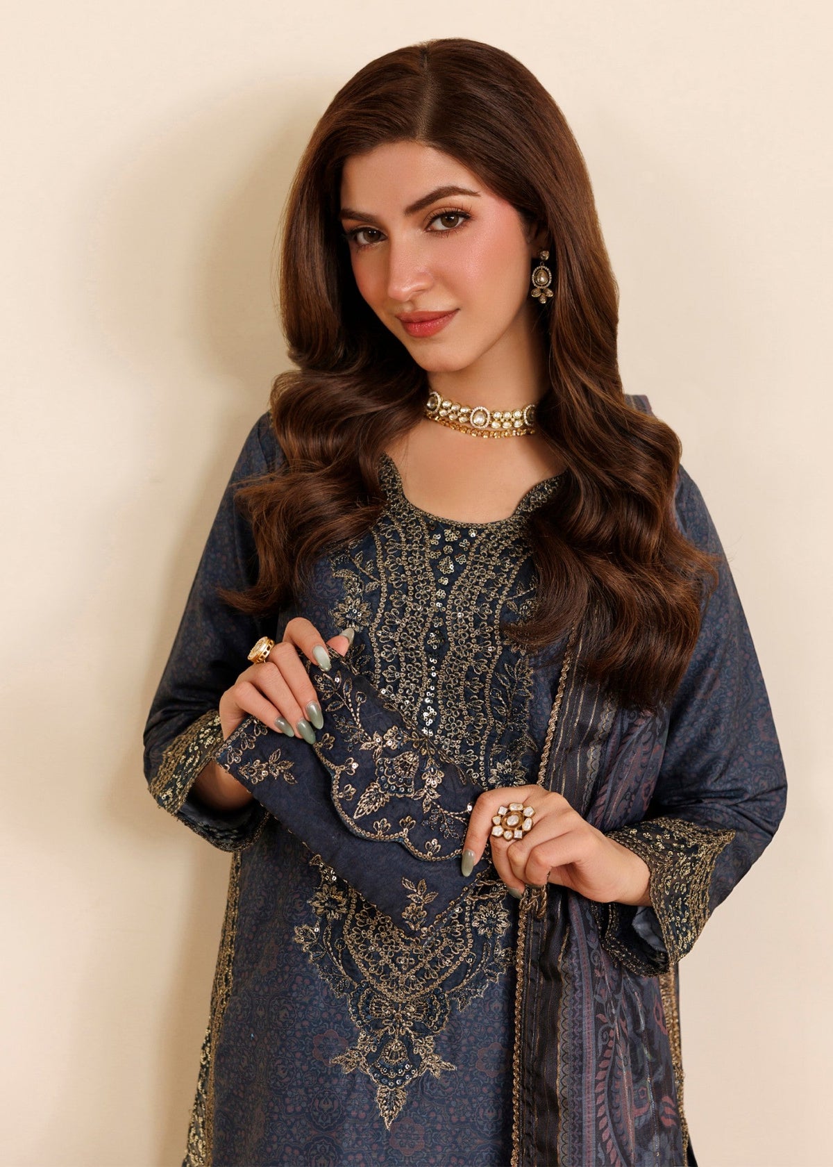 Midnight Blue Festive Party Wear Embroidered Pakistani Suit Online in UK USA Canada