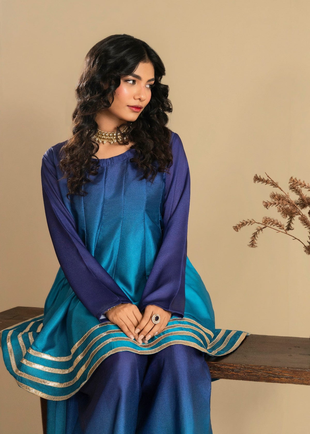 Midnight Blue Gota Work Silk Sharara Online in Dubai DXB UAE Abudhabi Meena Bazaar