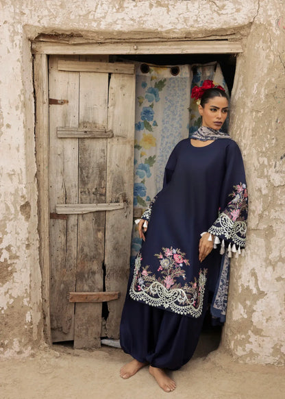 Midnight Blue Multicolor Embroidered Lawn Dress Material Online in Sri Lanka India Australia