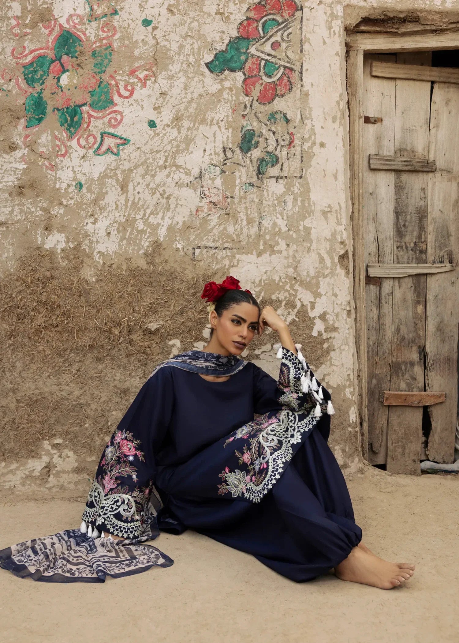 Midnight Blue Summer Lawn Suit with Chiffon Dupatta Online in Sri Lanka India Australia