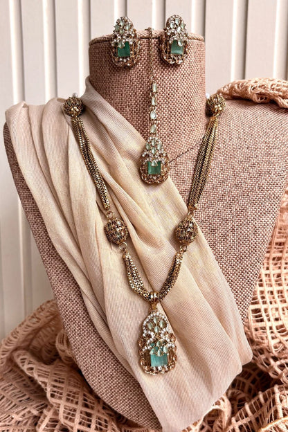 Mint Green Antique Turkish Stone Work Jewellery Set Online in Dubai UAE Abudhabi Ajman Sharjah