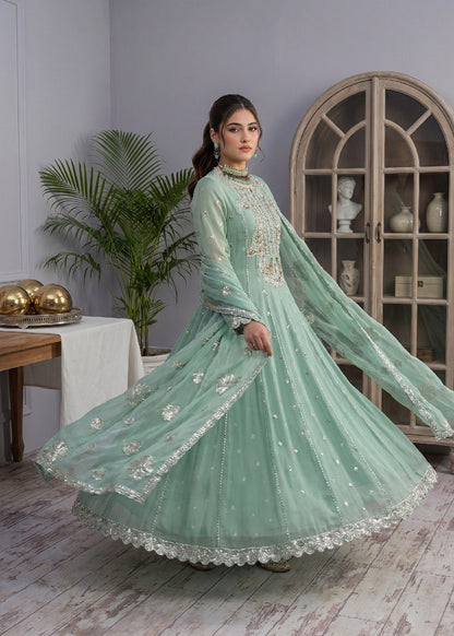 Mint Green Chiffon Embroidered Pakistani Suit Online in Dubai UAE Abudhabi Ajman Sharjah