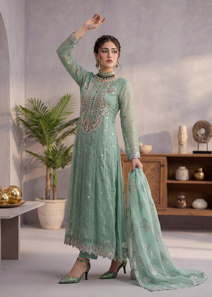 Mint Green Chiffon Pishwas Pakistani Suit Online in Sri Lanka India Australia