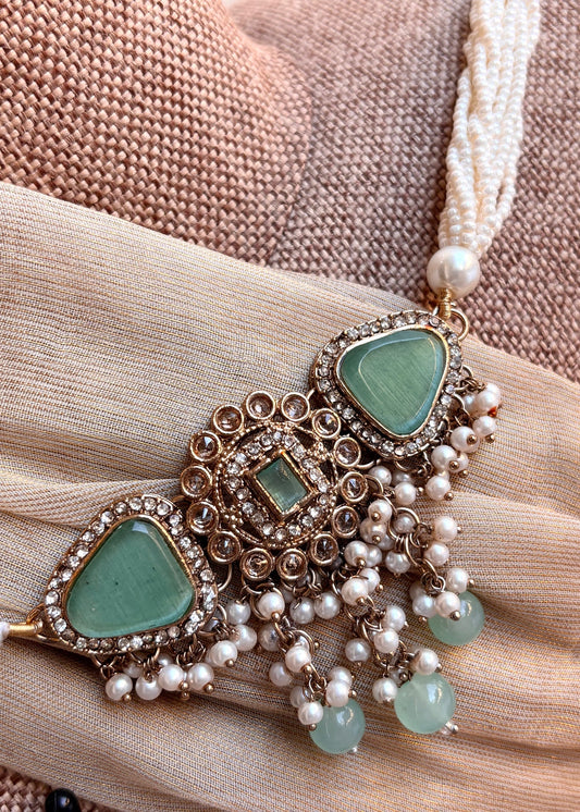 Mint Green Choker Necklace Set Online in KSA Riyadh Saudi Arabia Oman Bahrain Qatar