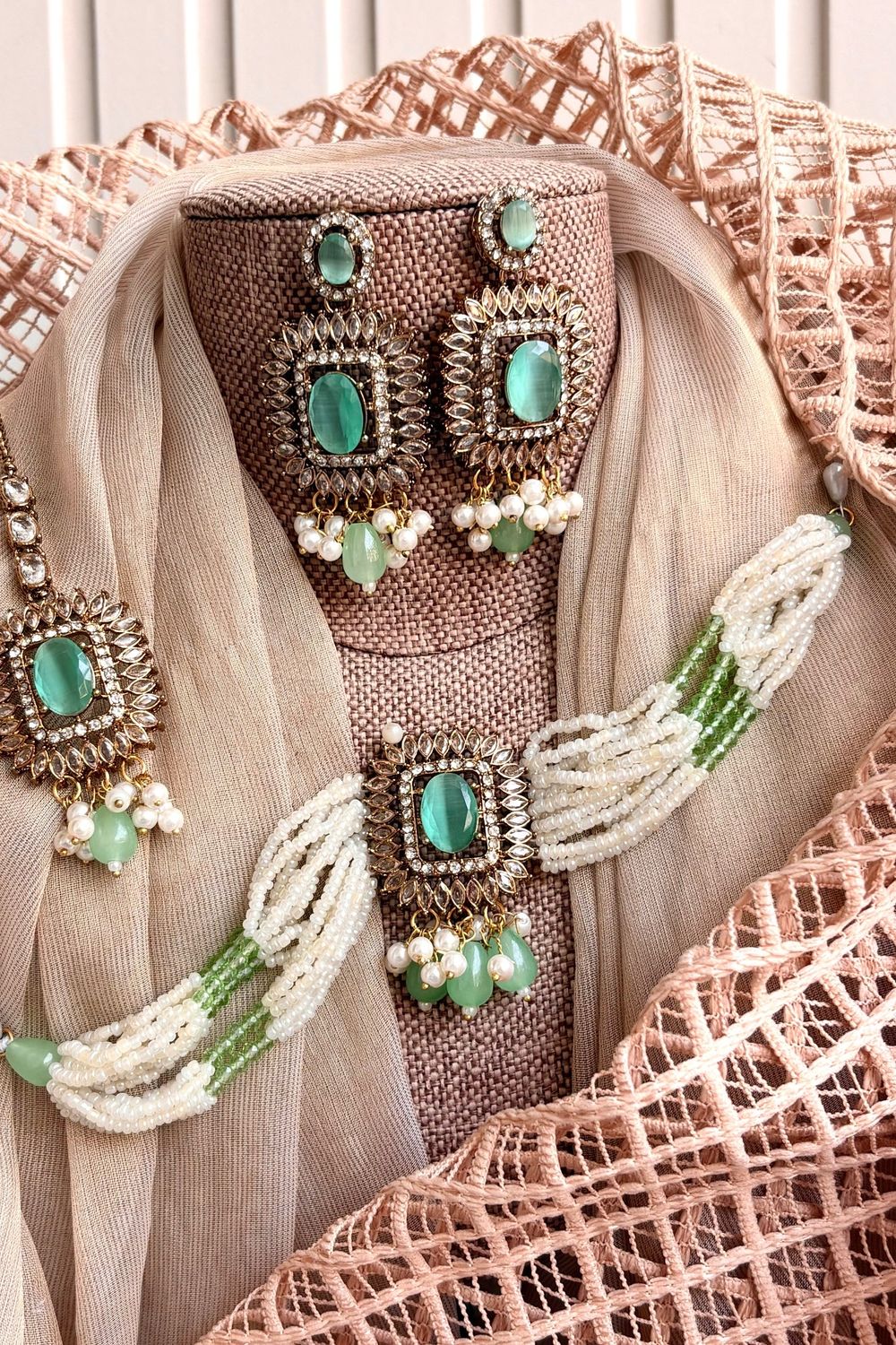 Mint Green Choker Set 3 Piece Jewellery Online in Dubai UAE Abudhabi Ajman Sharjah