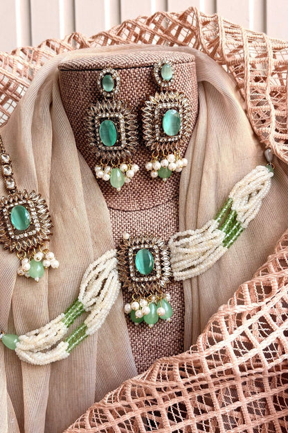 Mint Green Choker Set 3 Piece Jewellery Online in Dubai UAE Abudhabi Ajman Sharjah