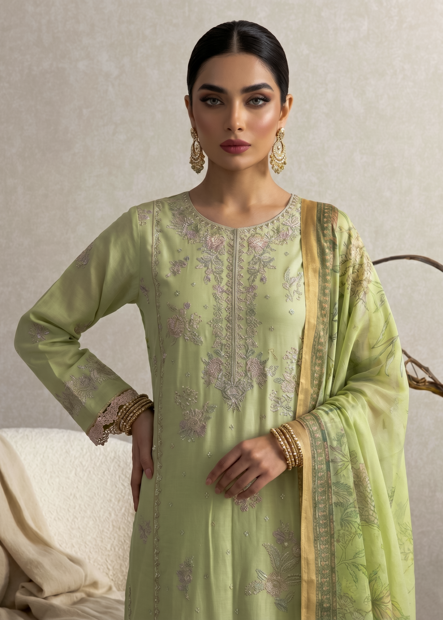 Mint Green Cotton Designer Embroidered Suit Online in Dubai UAE Abudhabi Ajman Sharjah