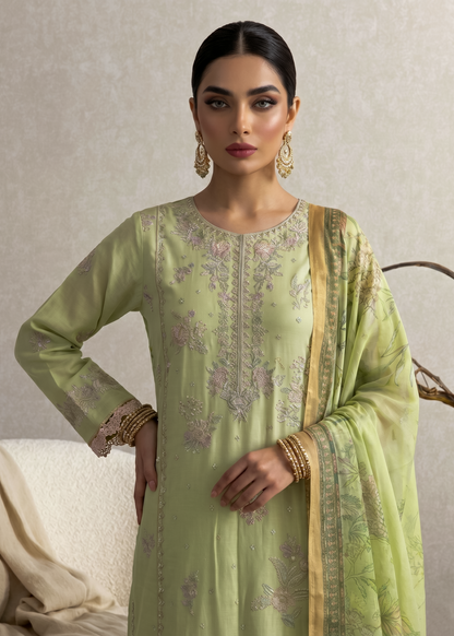 Mint Green Cotton Designer Embroidered Suit Online in Dubai UAE Abudhabi Ajman Sharjah