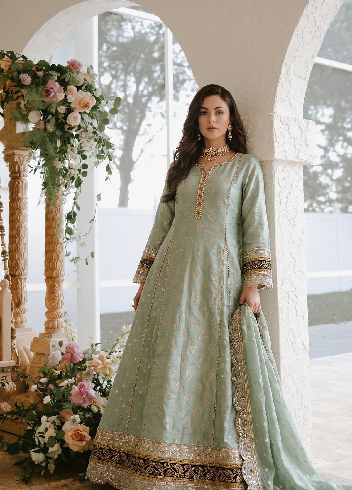 Mint Green Cotton Masuri Pishwas with Straight Trouser Online in Sri Lanka India Australia