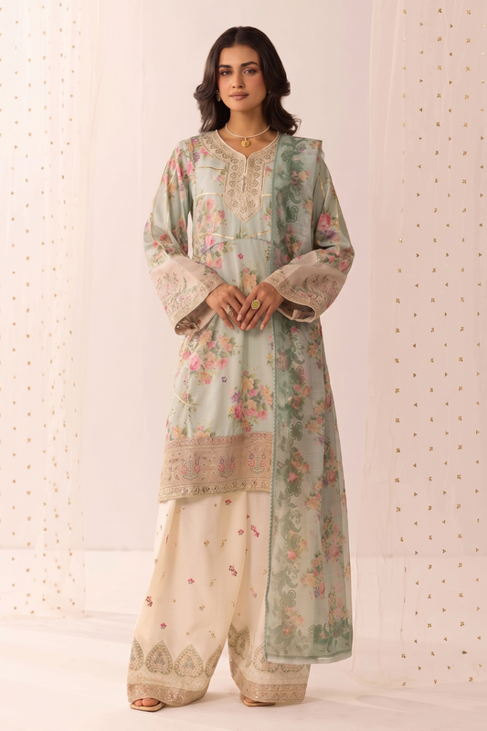 Mint Green Creepy Lawn Pakistani Suit Online in Dubai UAE Abudhabi Ajman Sharjah