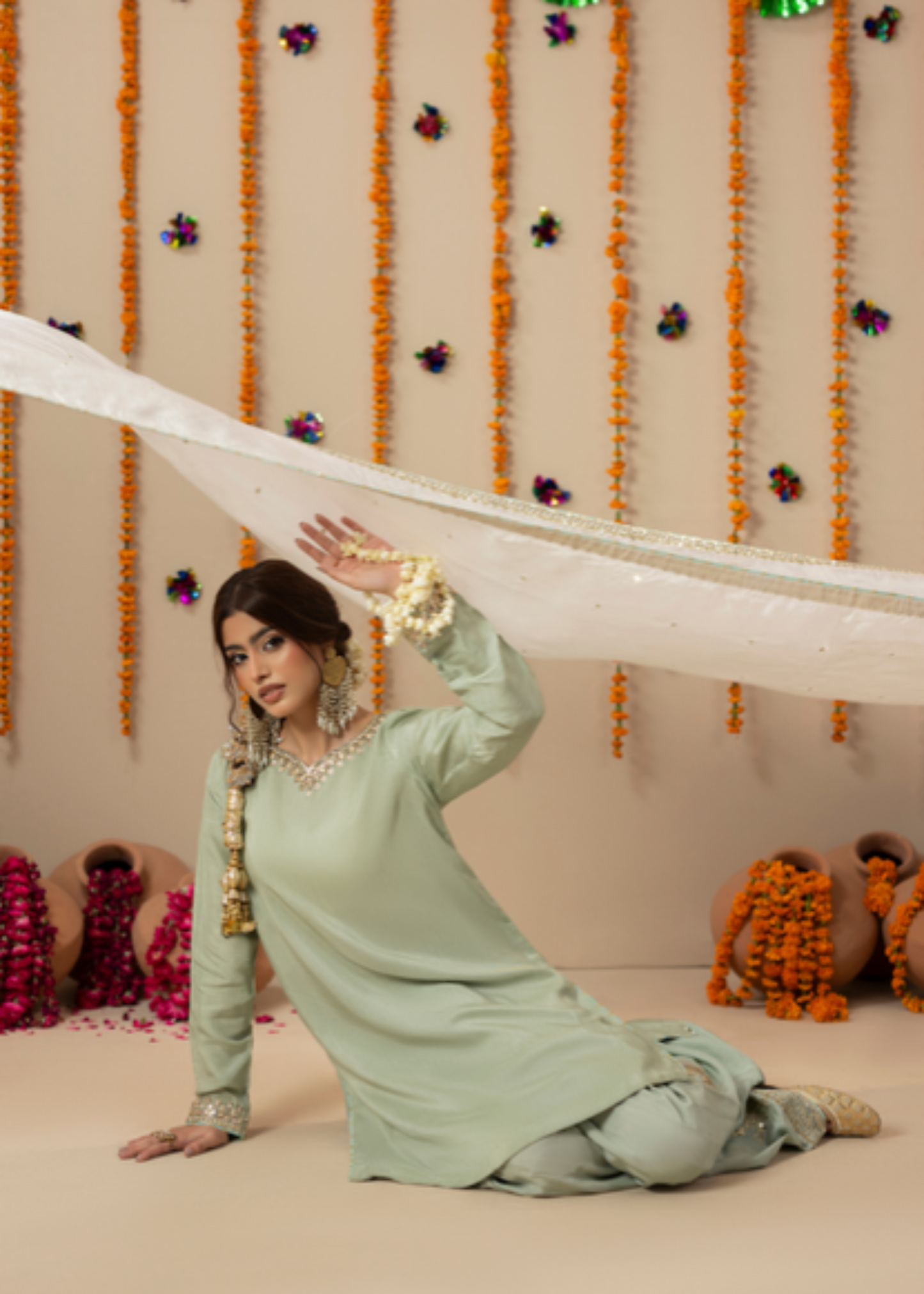 Mint Green Designer Raw Silk Wedding Guest Wear Online in KSA Riyadh Saudi Arabia Oman Bahrain Qatar