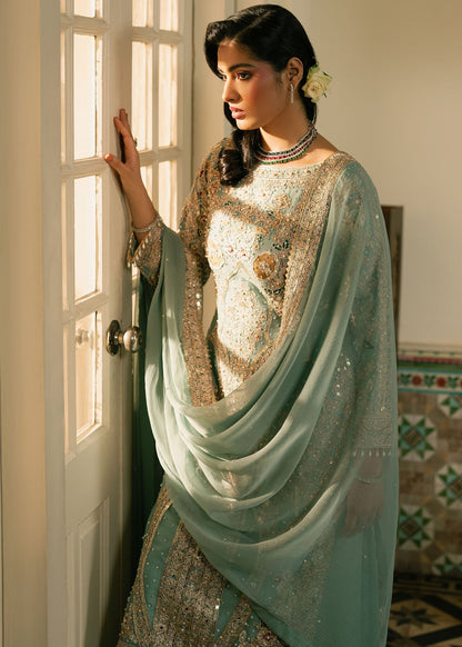 Mint Green Embellished Chiffon Pakistani Wedding Dress Online in Dubai DXB UAE Abudhabi Meena Bazaar