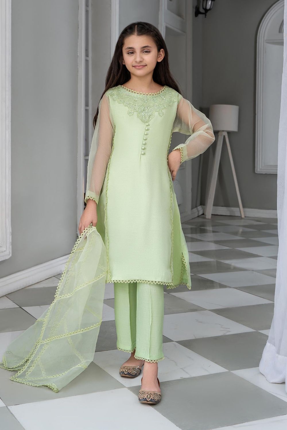 Mint Green Embellished Organza Raw Silk Festive Suit Online in Dubai UAE Abudhabi Ajman Sharjah