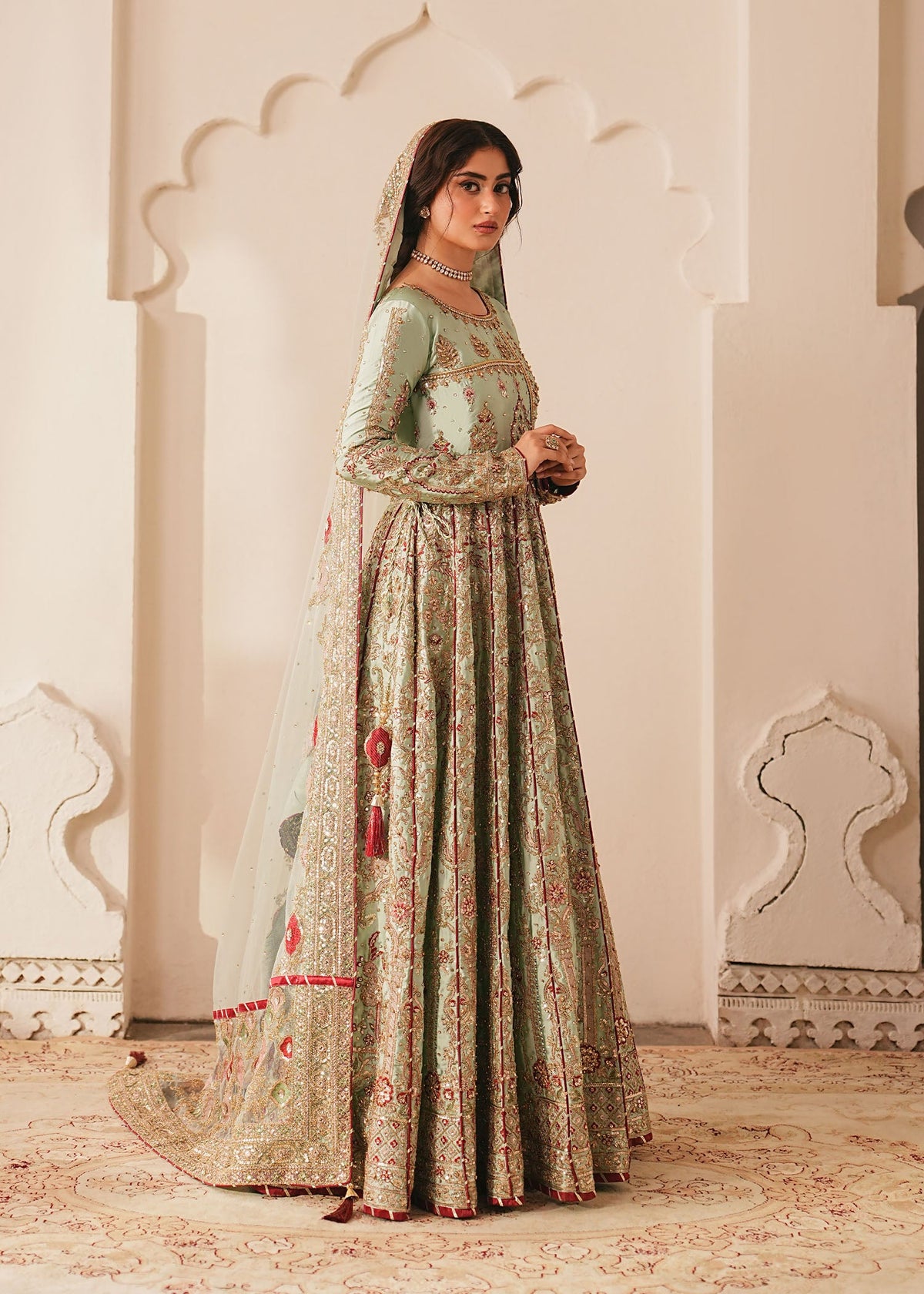 Mint Green Embroidered Anarkali Salwar Suit Online in Dubai DXB UAE Abudhabi Meena Bazaar