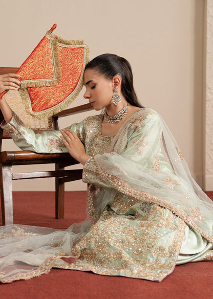 Mint Green Embroidered Charmuse Pakistani Suit Online in UK USA Canada