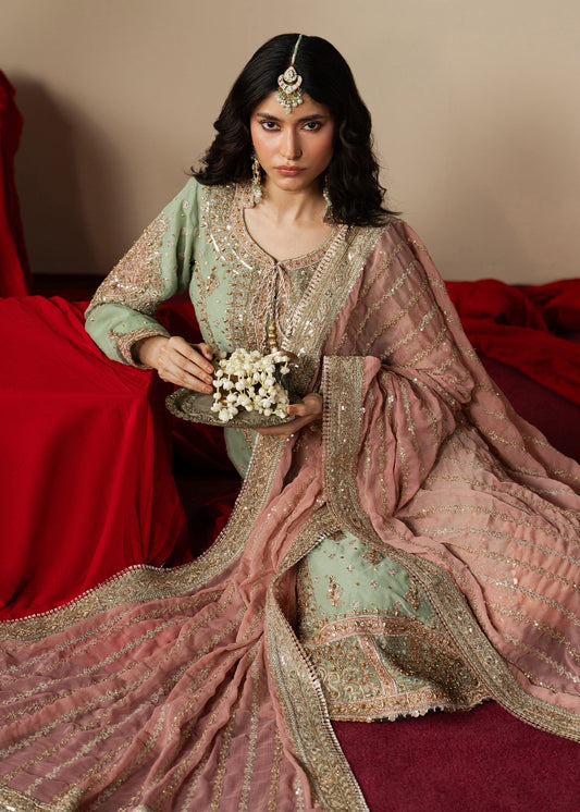 Mint Green Embroidered Chiffon Formal Wear Online in Sri Lanka India Australia