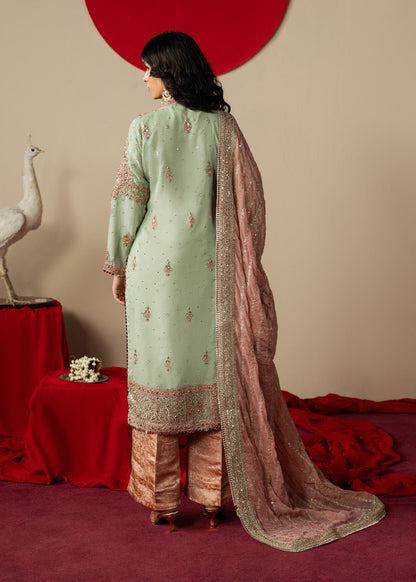 Mint Green Embroidered Chiffon Kurta Palazzo Online in KSA Riyadh Saudi Arabia Oman Bahrain Qatar