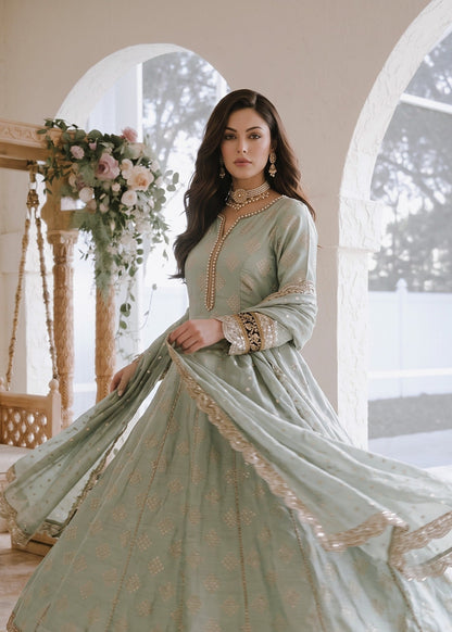 Mint Green Embroidered Cotton Masuri Festive Suit Online in Dubai UAE Abudhabi Ajman Sharjah
