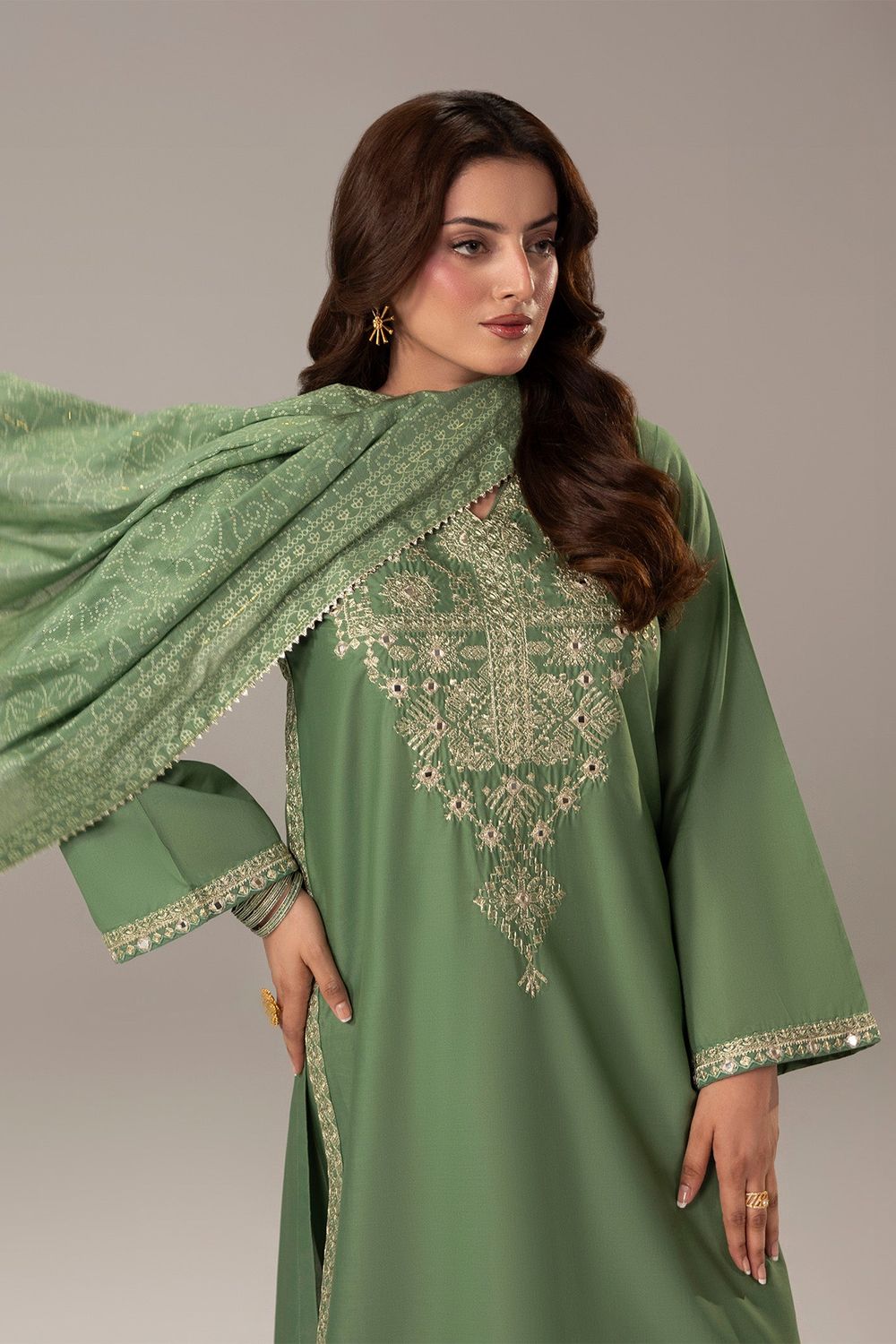 Mint Green Embroidered Cotton Pakistani Suit Online in Dubai UAE Abudhabi Ajman Sharjah