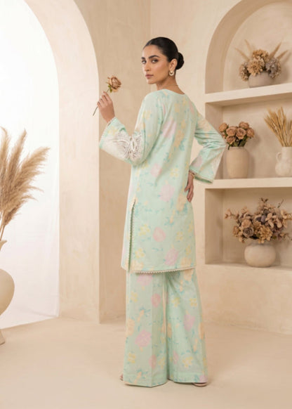 Mint Green Embroidered Cotton Plazzo Suit Online in KSA Riyadh Saudi Arabia Oman Bahrain Qatar