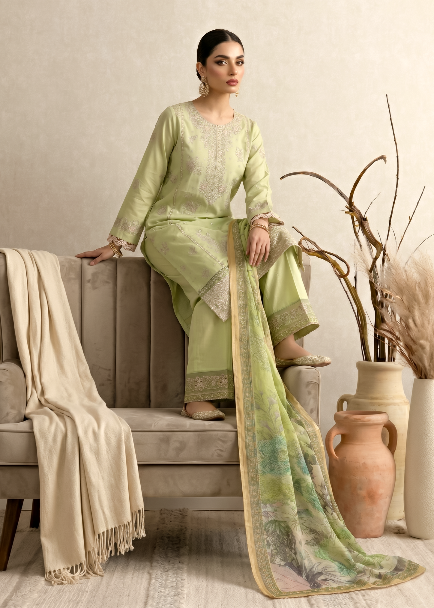 Mint Green Embroidered Cotton Readymade Suit Online in Sri Lanka India Australia