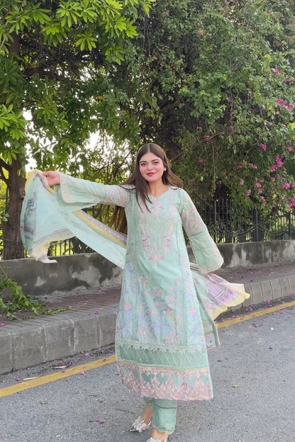 Mint Green Embroidered Cotton Silk Party Wear Suit Online in Dubai UAE Abudhabi Ajman Sharjah