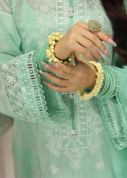 Mint Green Embroidered Cotton Three Piece Suit Online in Dubai UAE Abudhabi Ajman Sharjah