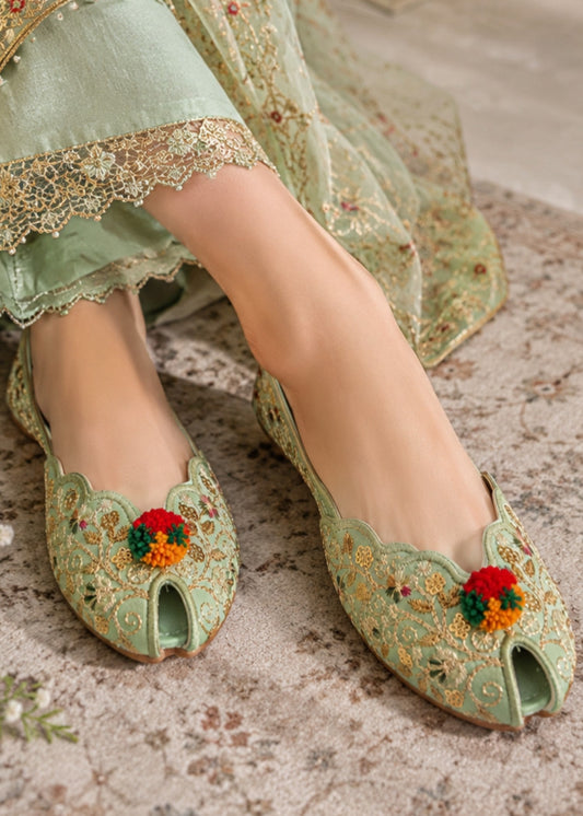 Mint Green Embroidered Khussa with Tassels Online in Dubai DXB UAE Abudhabi Meena Bazaar