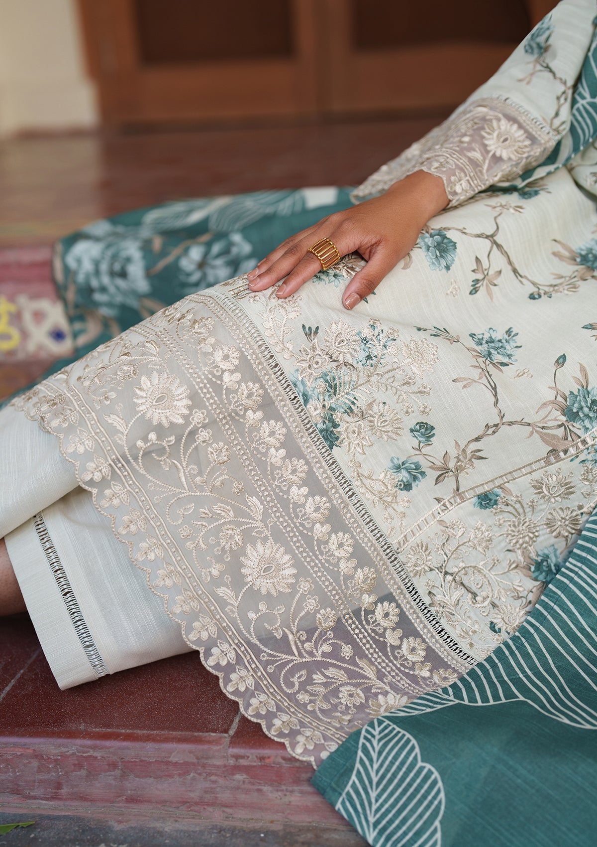Mint Green Embroidered Lawn Dress Material Online in UK USA Canada