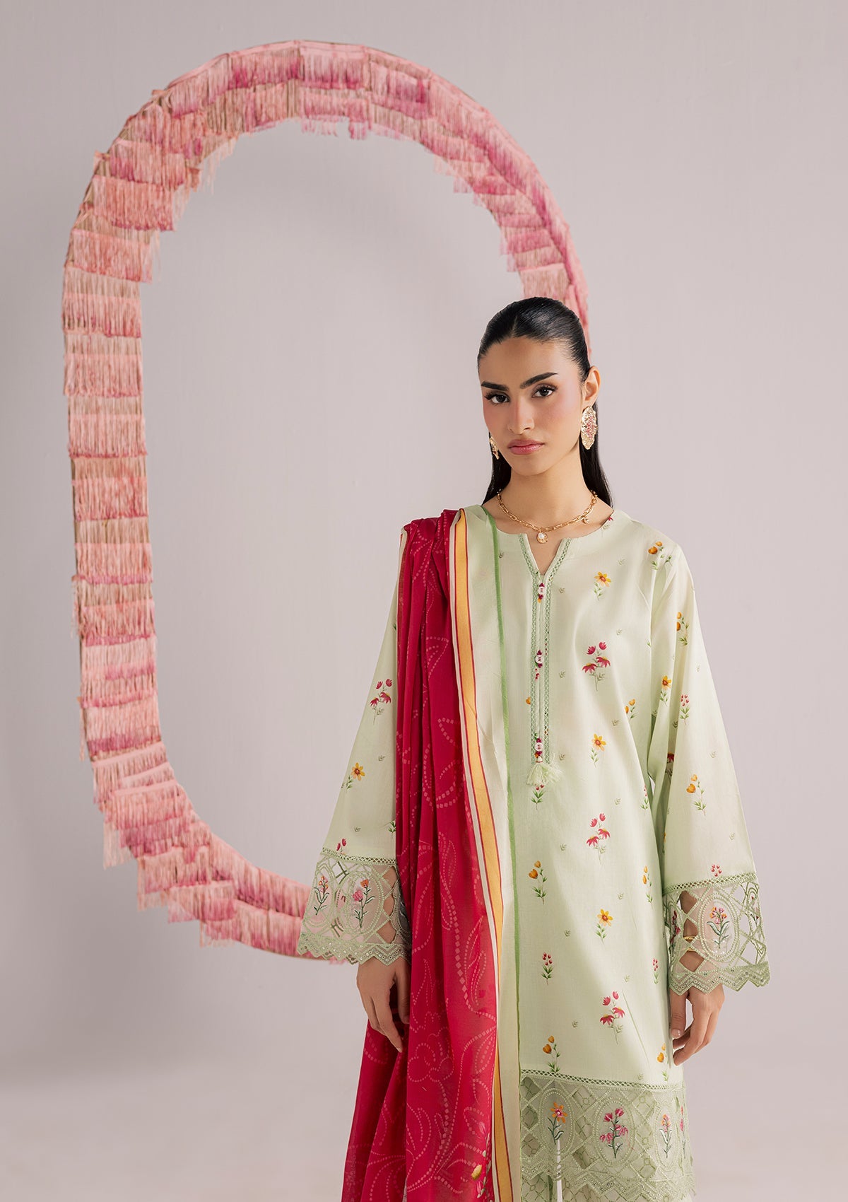 Mint Green Embroidered Lawn Dupatta Set Online in Dubai DXB UAE Abudhabi Meena Bazaar