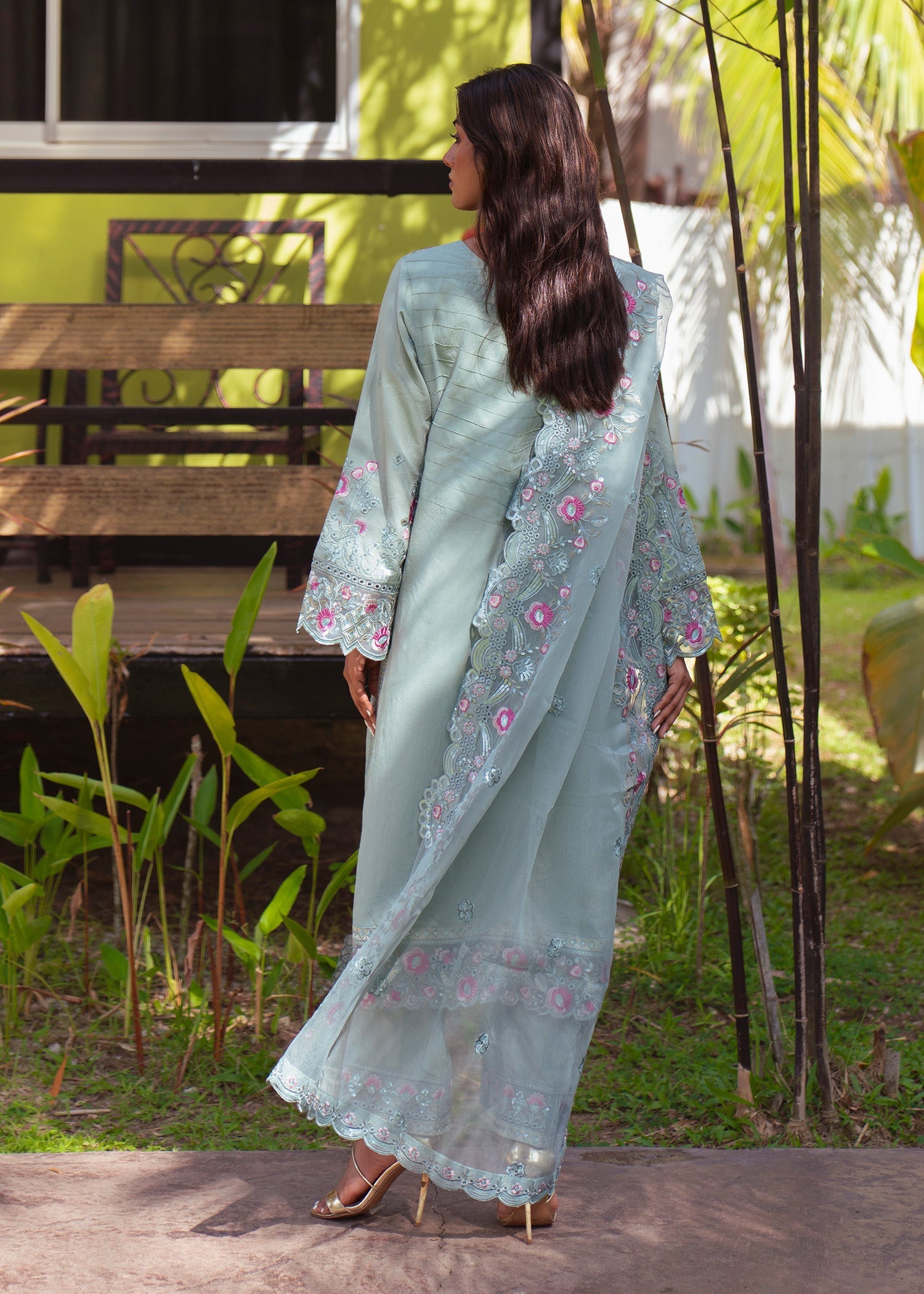 Mint Green Embroidered Lawn Kurta Suit Online in UK USA Canada