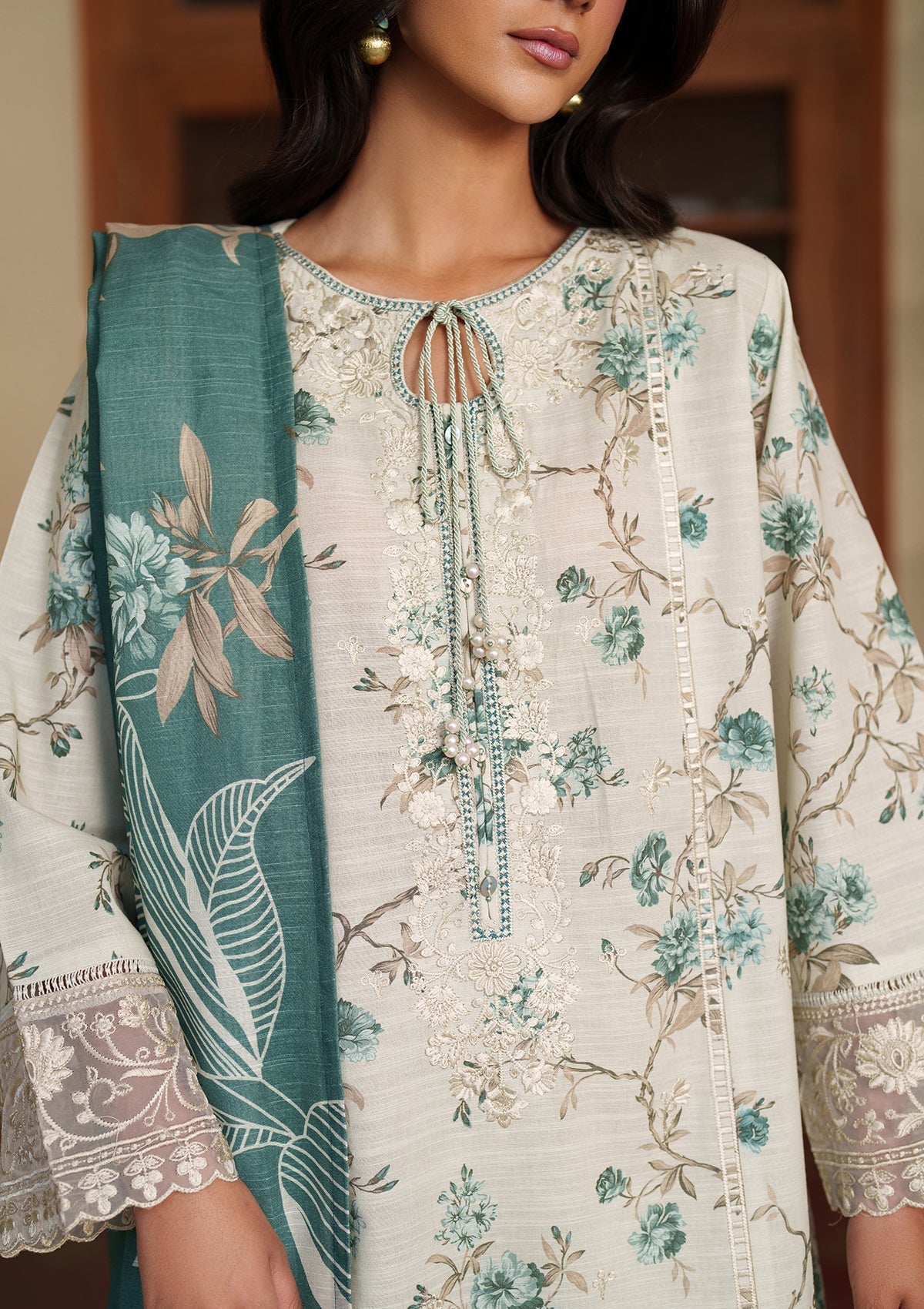 Mint Green Embroidered Lawn Ladies Suit Online in Sri Lanka India Australia