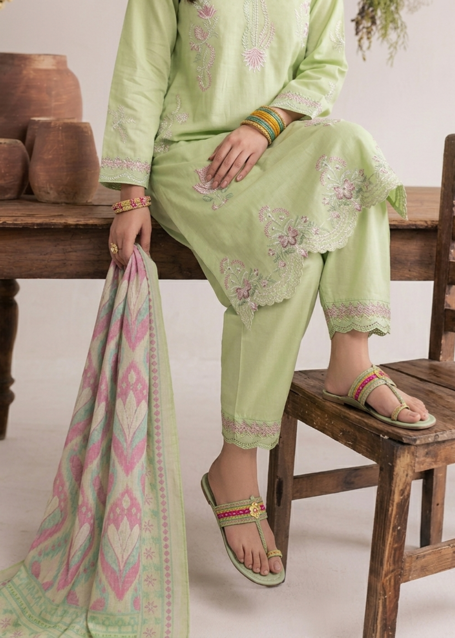 Mint Green Embroidered Lawn Partywear Suit Online in Dubai UAE Abudhabi Ajman Sharjah