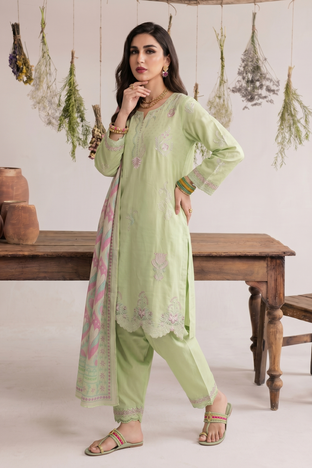 Mint Green Embroidered Lawn Salwar Suit Online in Dubai UAE Abudhabi Ajman Sharjah