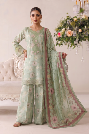 Mint Green Embroidered Lawn Sharara Gharara Online in Dubai UAE Abudhabi Ajman Sharjah
