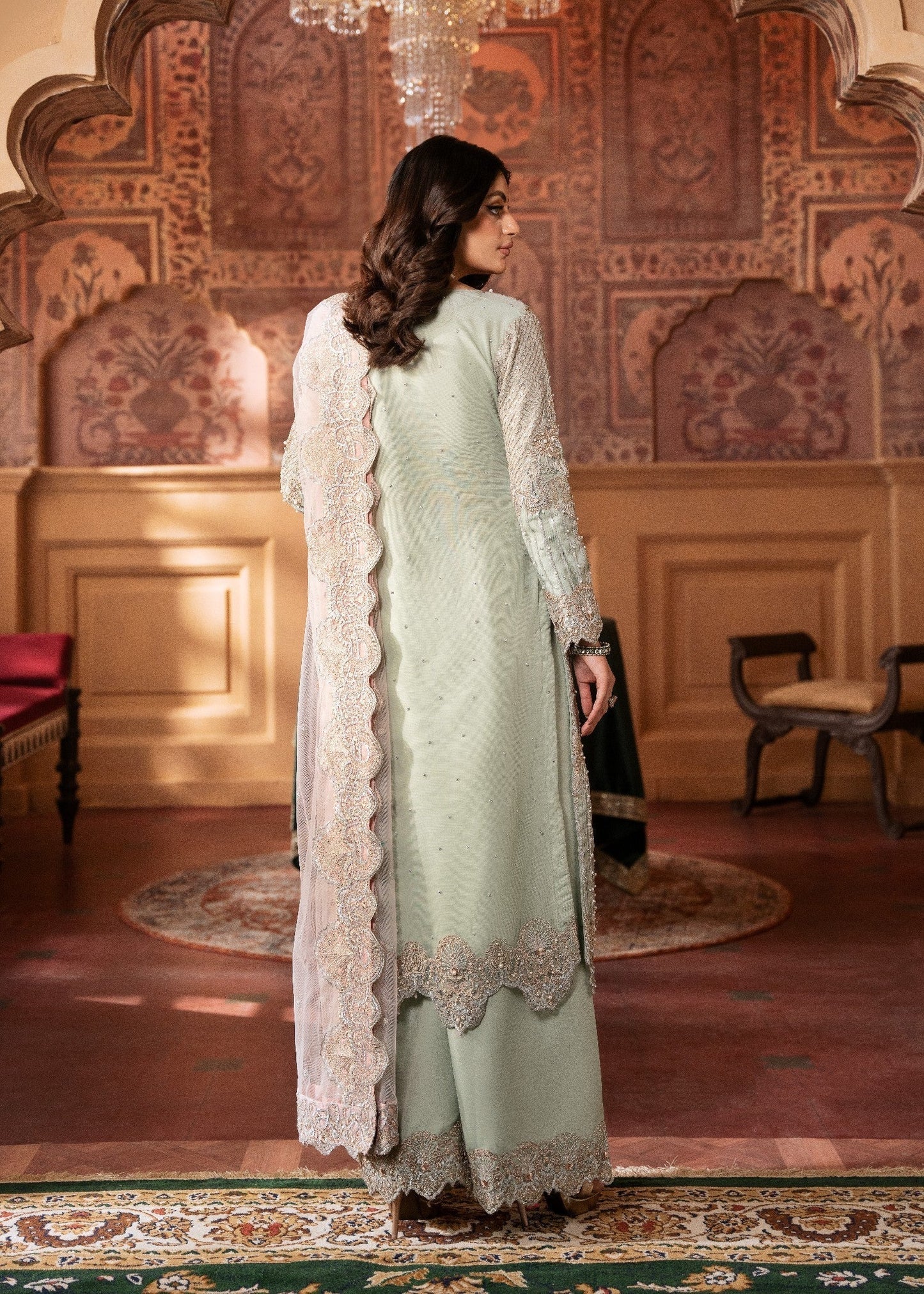 Mint Green Embroidered Net Pakistani Suit Online in Dubai DXB UAE Abudhabi Meena Bazaar