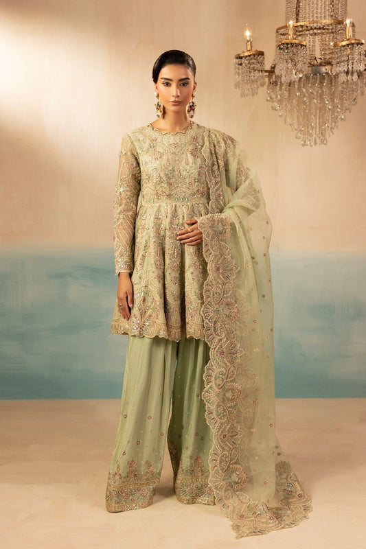 Mint Green Embroidered Organza Farshi Shalwar Suit Online in Dubai UAE Abudhabi Ajman Sharjah