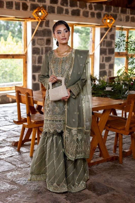Mint Green Embroidered Organza Festive Gharara Online in Dubai UAE Abudhabi Ajman Sharjah