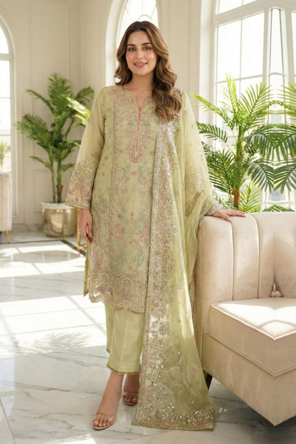 Mint Green Embroidered Organza Festive Wear Suit Online in Dubai UAE Abudhabi Ajman Sharjah