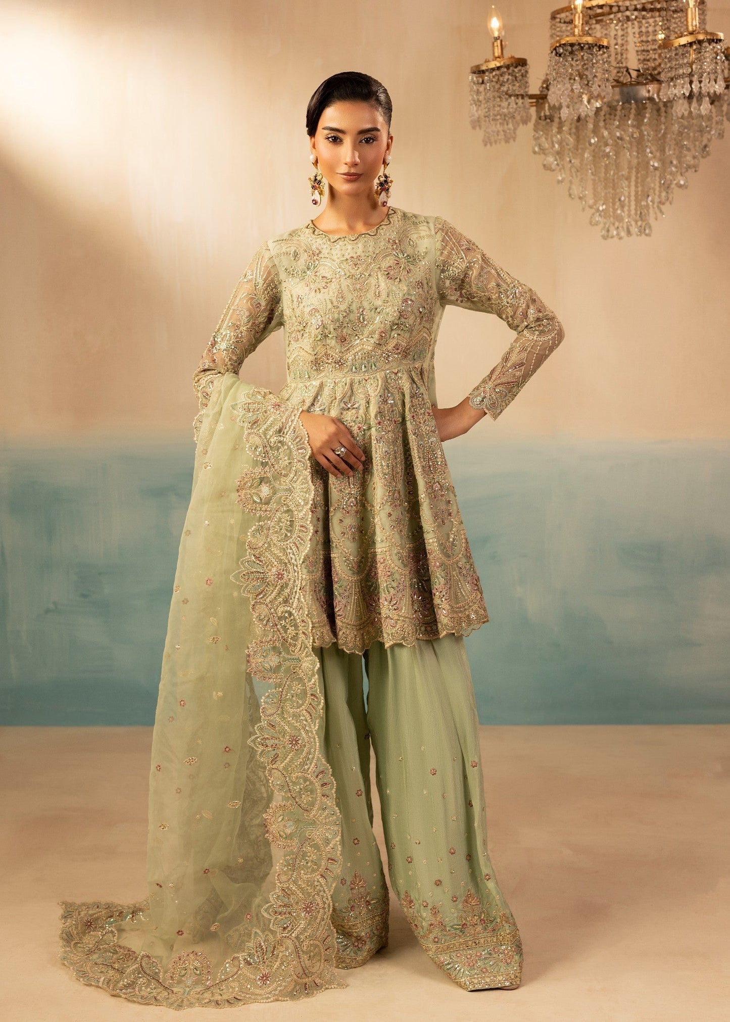 Mint Green Embroidered Organza Pakistani Suit Online in Dubai UAE Abudhabi Ajman Sharjah