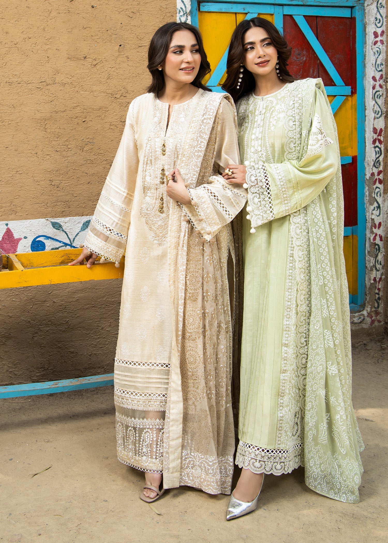 Mint Green Embroidered Raw Silk Festive Outfit Online in UK USA Canada